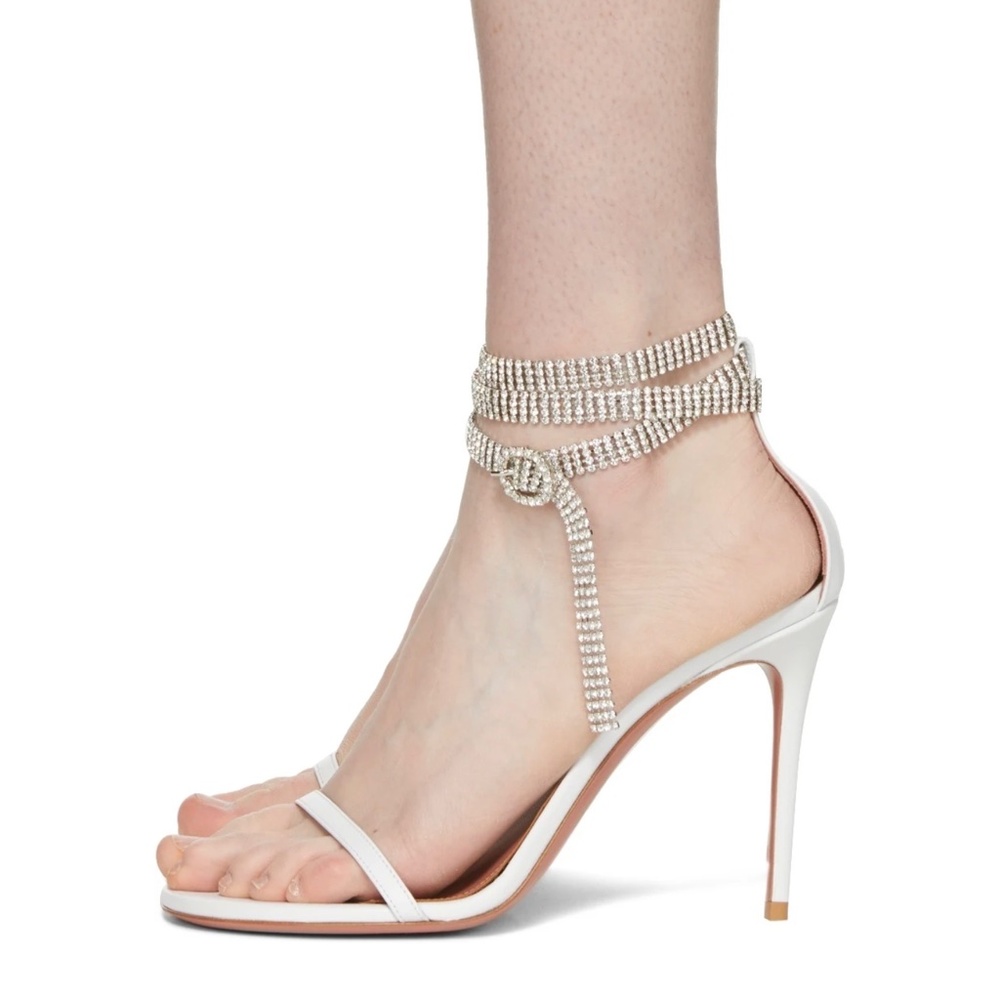 Amina Muaddi Georgia Crystal Embellished Leather Sandals New With Tags U…